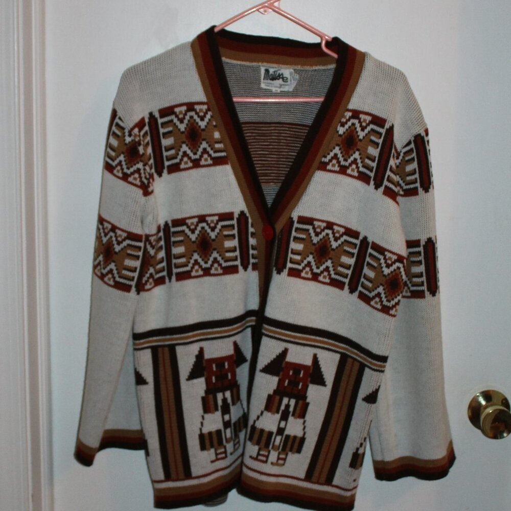 1970s Aztec southwest knitted cardigan Size Medium